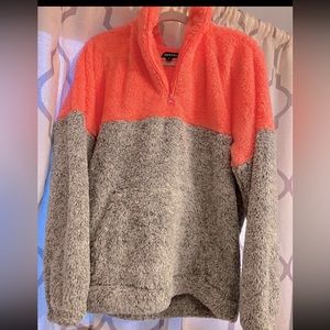 Zenana Coral & Gray Sherpa Quarter Zip